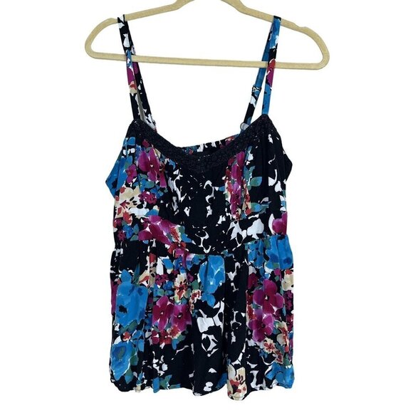 torrid Tops - Torrid Top Women 1X Blue Pullover Tank Floral Smock Lace Cami Boho Western Flowy